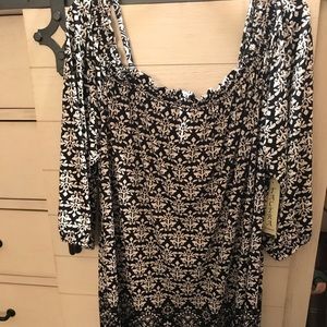 Black and white off the the shoulder dress.